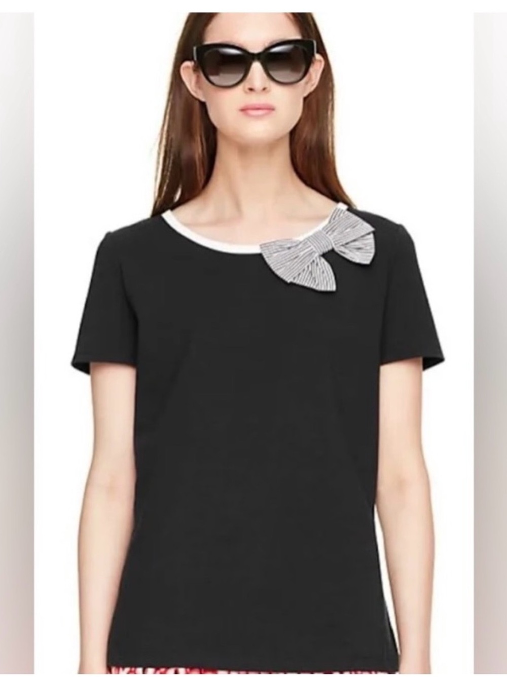 Kate Spade Broome Street Black White Bow Stretch T-Shirt - XS